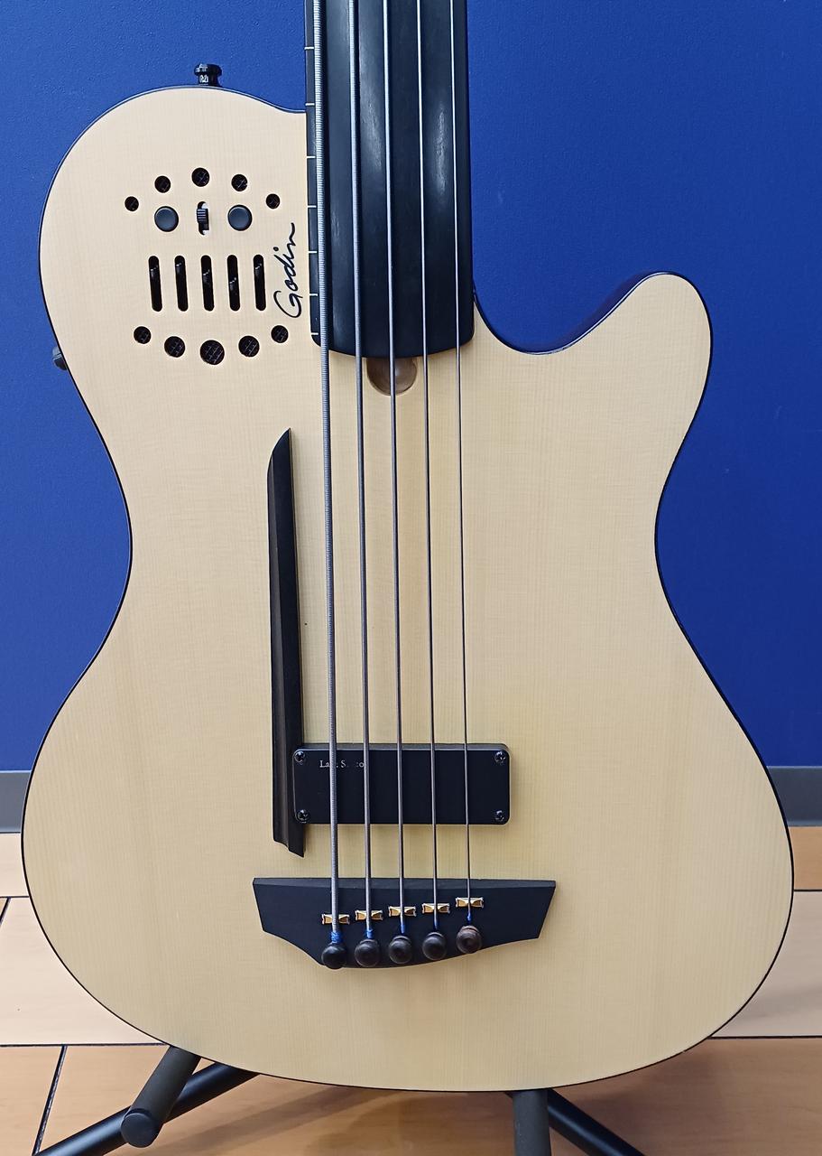 【値下】Godin A5 エレキベース 5弦 フレットレス　ゴダン　専用ケース付 Godin A5 Ultra Natural Fretless A/E エレアコベース 5弦
