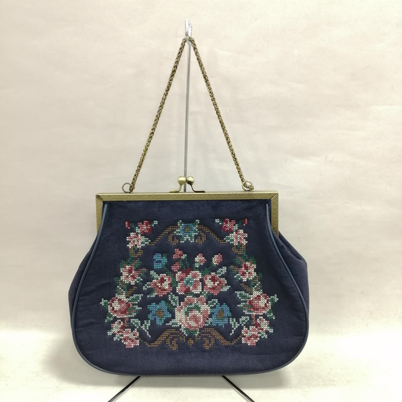 アナスイ ハンドバッグ ショルダーバッグ 薔薇 鳥柄 刺繍 がま口