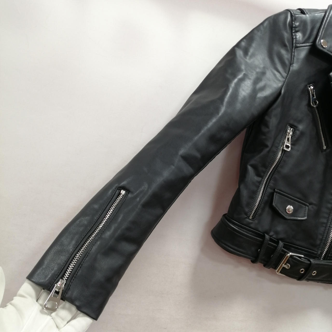 希少♡ZARA シープスキン ダブルライダースジャケット ベルト 4 L位 希少♡ZARA シープスキン ダブルライダースジャケット ベルト 4 L位