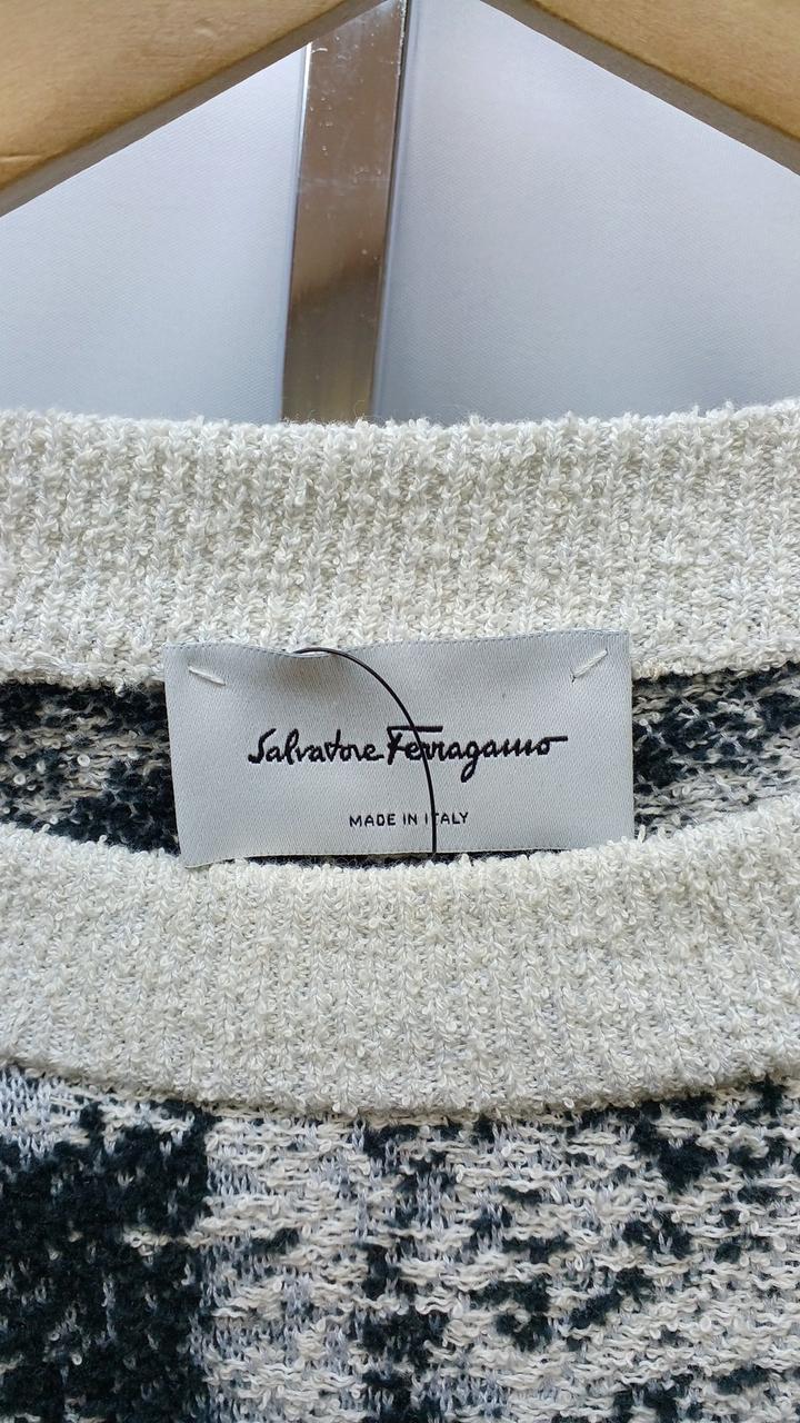 Archive イタリア製 Salvatore Ferragamo バージンウール チェック ニット セーター L｜ホワイト // アーカイブ【2400014811988】 SALVATORE FERRAGAMO|デザインニット|【ハードオフ公式通販】オフ