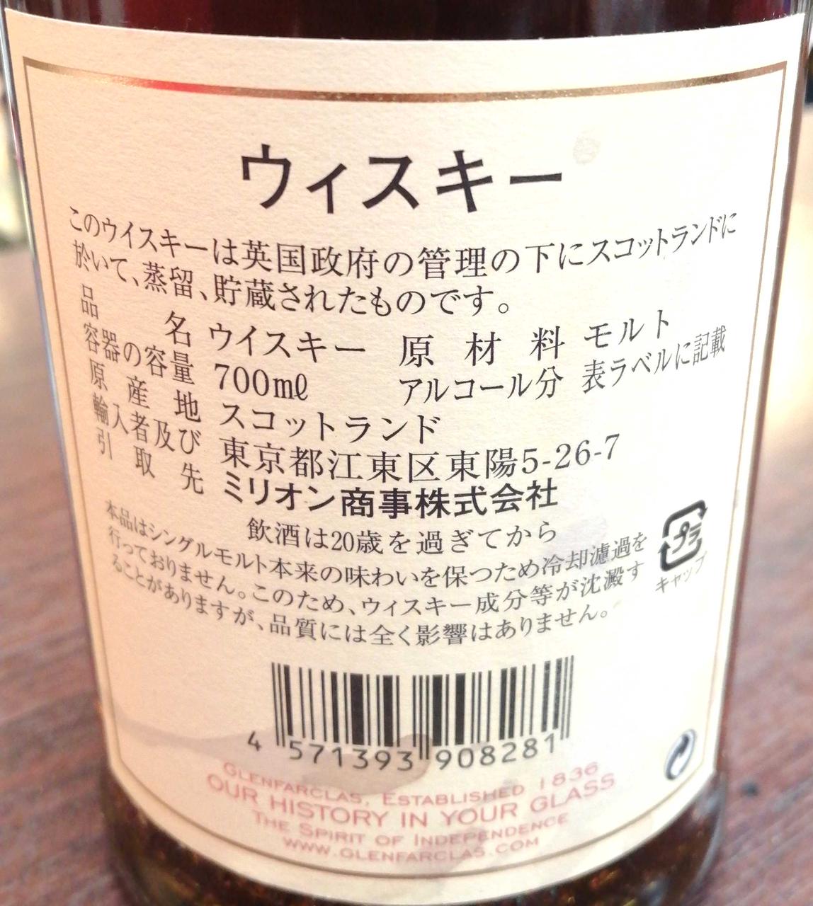 ラベル背面。汚れあり。