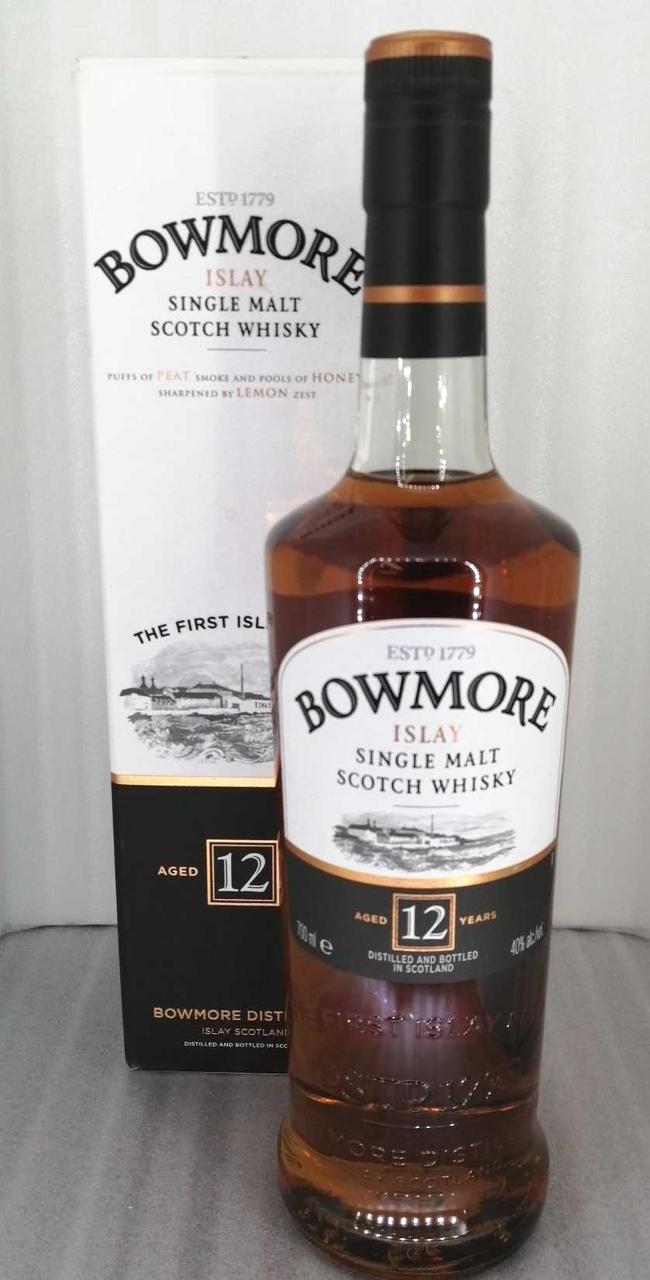 BOWMORE12年旧ボトル　蒸留所ラベル　円筒付き　古酒ウイスキー BOWMORE|ボウモア 12年 蒸留所ラベル 旧ボトル|【ハードオフ公式通販