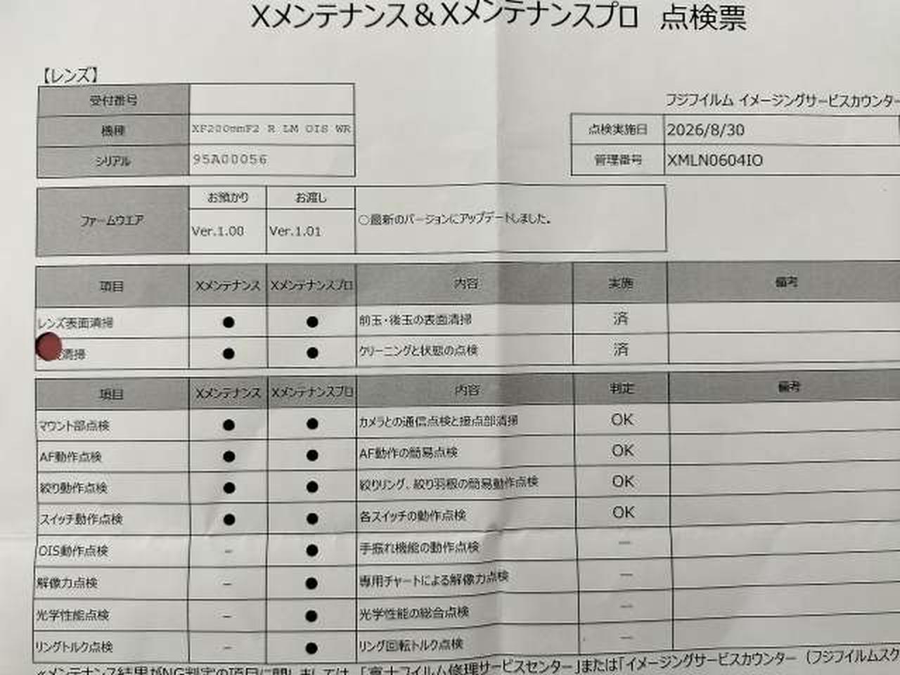 点検票です