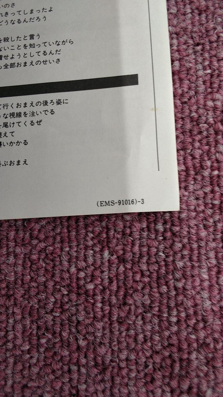 歌詞カード内側右端に1箇所目立つ汚れあり