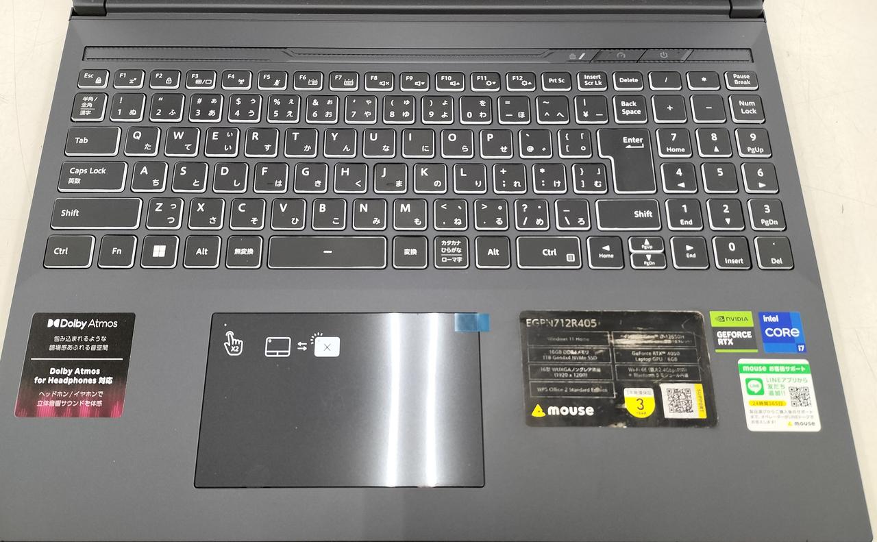 キーボード部(スペック表シール擦れ)