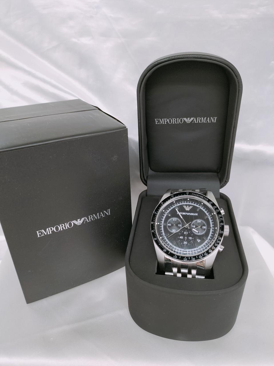 (美品・稼働品)EMPORIO ARMANI クロノグラフ時計 美品 稼働品 アルマーニ クロノグラフ 腕時計 デイト機能付き