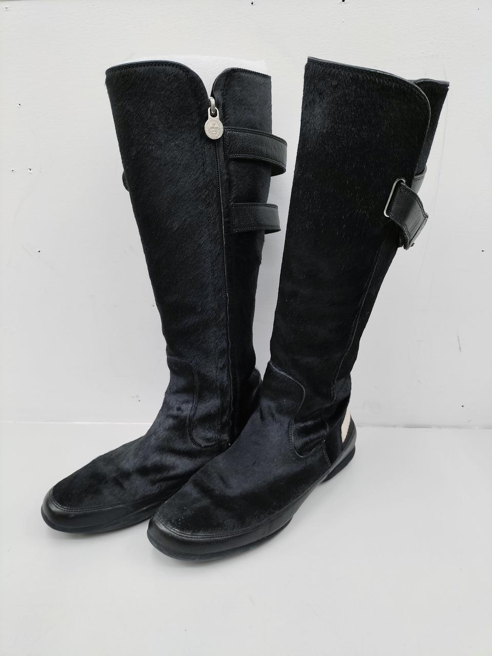 BALLY ロングブーツ　クロ　　US 6 1/2 BALLY Clover twill-trimmed coated-leather knee boots | NET-A-PORTER