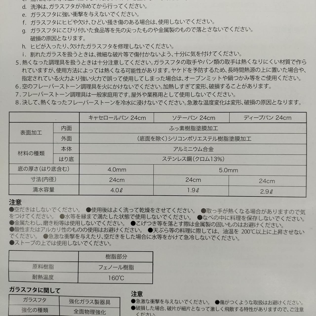 各フライパンのサイズ
