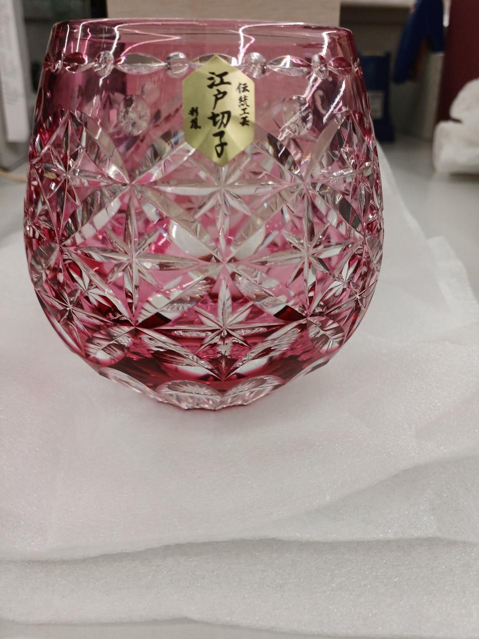 硝子工房 彩鳳 型番：M-443-R 丸オールド 金赤 江戸切子グラス