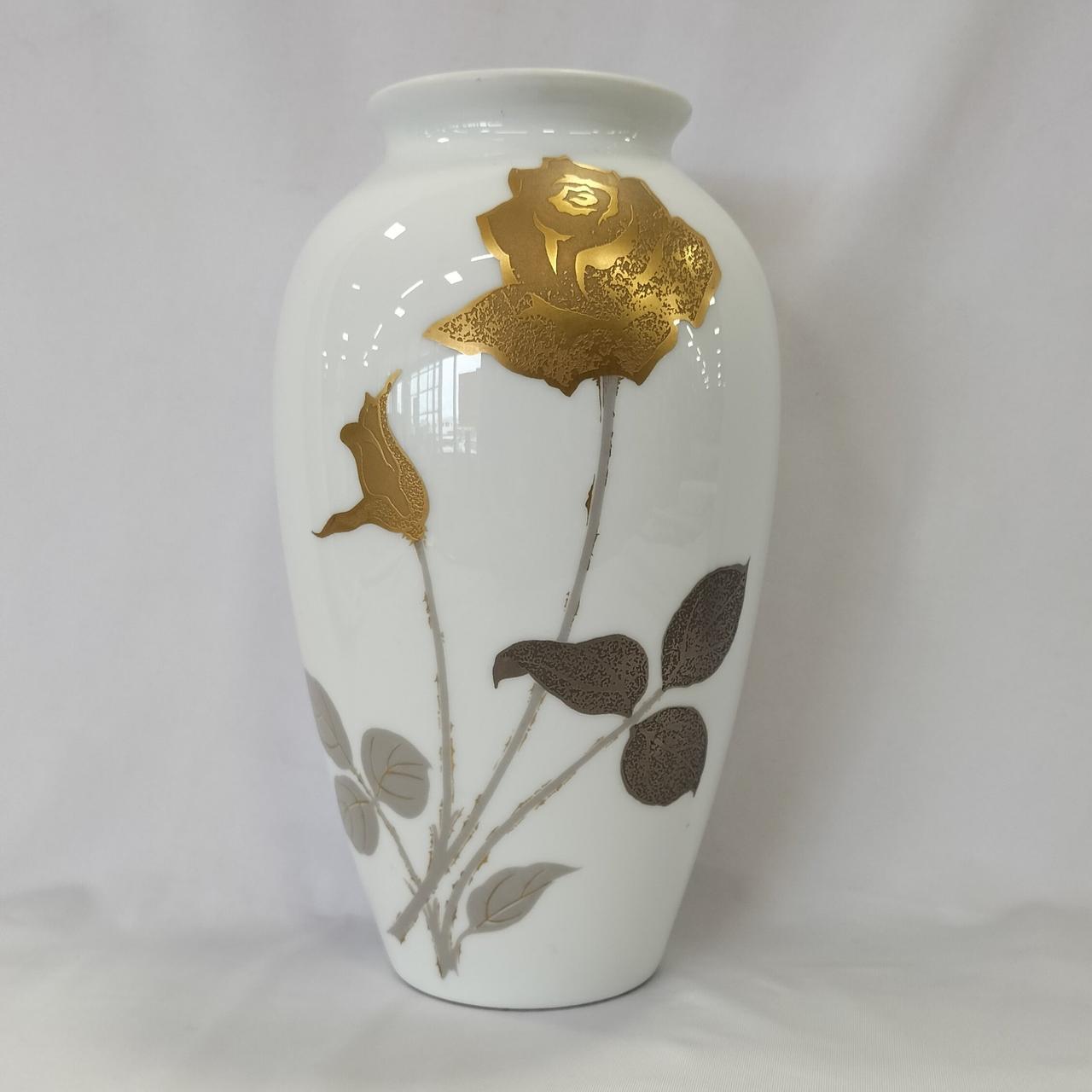 2758 大倉陶園　OKURA　金蝕薔薇文　花瓶 金蝕バラ 23cm花器