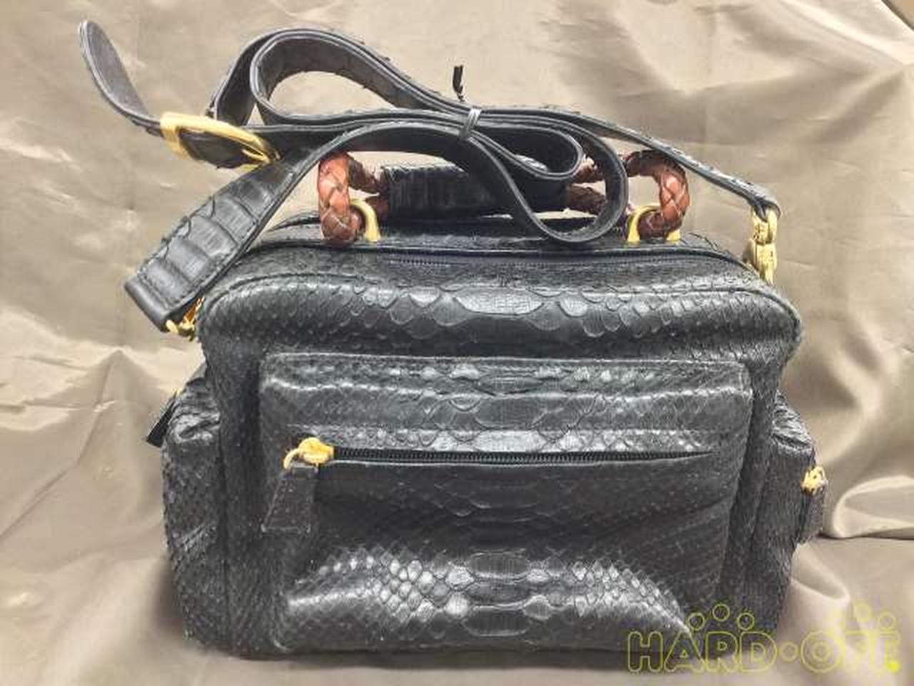CREATION LUSSET クリエイションルセ 蛇革 レザー ハンドバッグ黒 CREATION LUSSET クリエイションルセ 蛇革 レザー ハンドバッグ黒