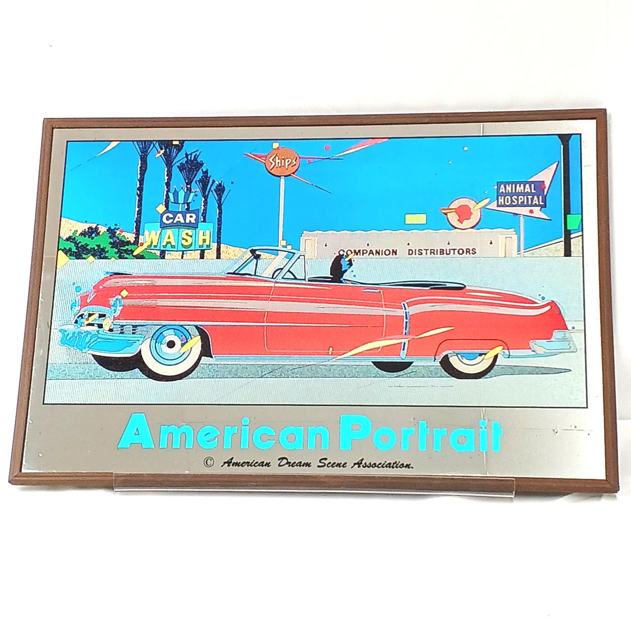 80年代 ビンテージ オールドアメリカ 鈴木英人 旧車 パブミラー 鏡 当時物 80年代 ビンテージ オールドアメリカ 鈴木英人 旧車 パブミラー 鏡