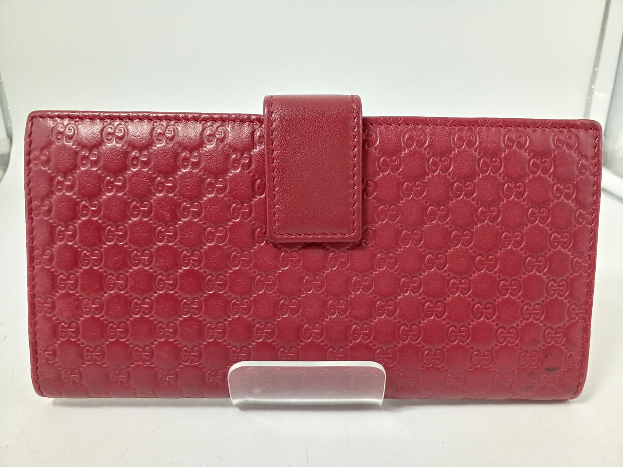 グッチ 二つ折り 長財布 ピンク マイクロシマ 449393 美品 W