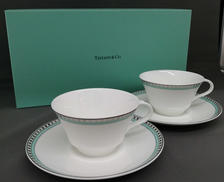 プラチナブルーバンドペアティーカップ&ソーサーセット|TIFFANY&CO.