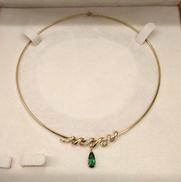 緑・透明石付チョーカーネックレス|K18YG