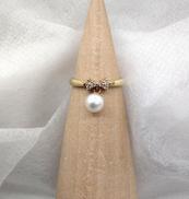 リボン白玉付リング|K18