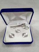 白玉付きタイピンセット|K14WG(キャッチを除く)