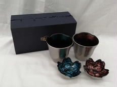 銀彩フリーグラスペア 小皿付き|ORIBE