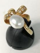 K18白石ダイヤ付きリング|-