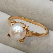 K18リング白玉石付き|-