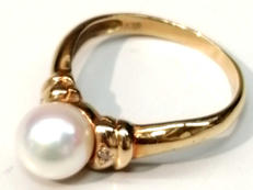 K18パール＆石付リング|-