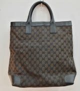 GGシマレザーキャンバスハンドバッグ|GUCCI