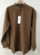 シルキーストライプジャージーバンドカラーシャツ|NANO UNIVERSE