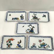 絵変り長角皿揃|九谷焼 青郊窯