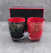 蒔絵グラスかすみ草朱黒|(有)千藤