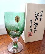 薔薇模様　足付きビールグラス　コップ　グラス|江戸切子