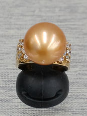 ダイヤ付きゴールデンイエローパールリング|K18パールリング