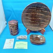 茶筒、茶ざし、茶托、皿|樺細工