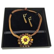 花型 琥珀ブローチ ネックレス|-