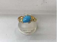 K18刻印ダイヤ・ターコイズ付リング|ジュエリーマキ