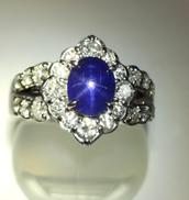 Pt900 スターサファイア＆ダイヤモンド付きリング|スターサファイア1.75CT