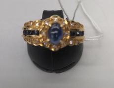 K18青 白石付リング|