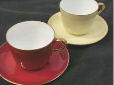 色蒔き　カップ&ソーサー（レッド＆クリーム） モーニング碗皿|大倉陶園