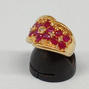 K18赤石付きダイヤリング|-