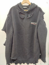 レイヤード加工　プルオーバーニットパーカー　BLK|BALENCIAGA